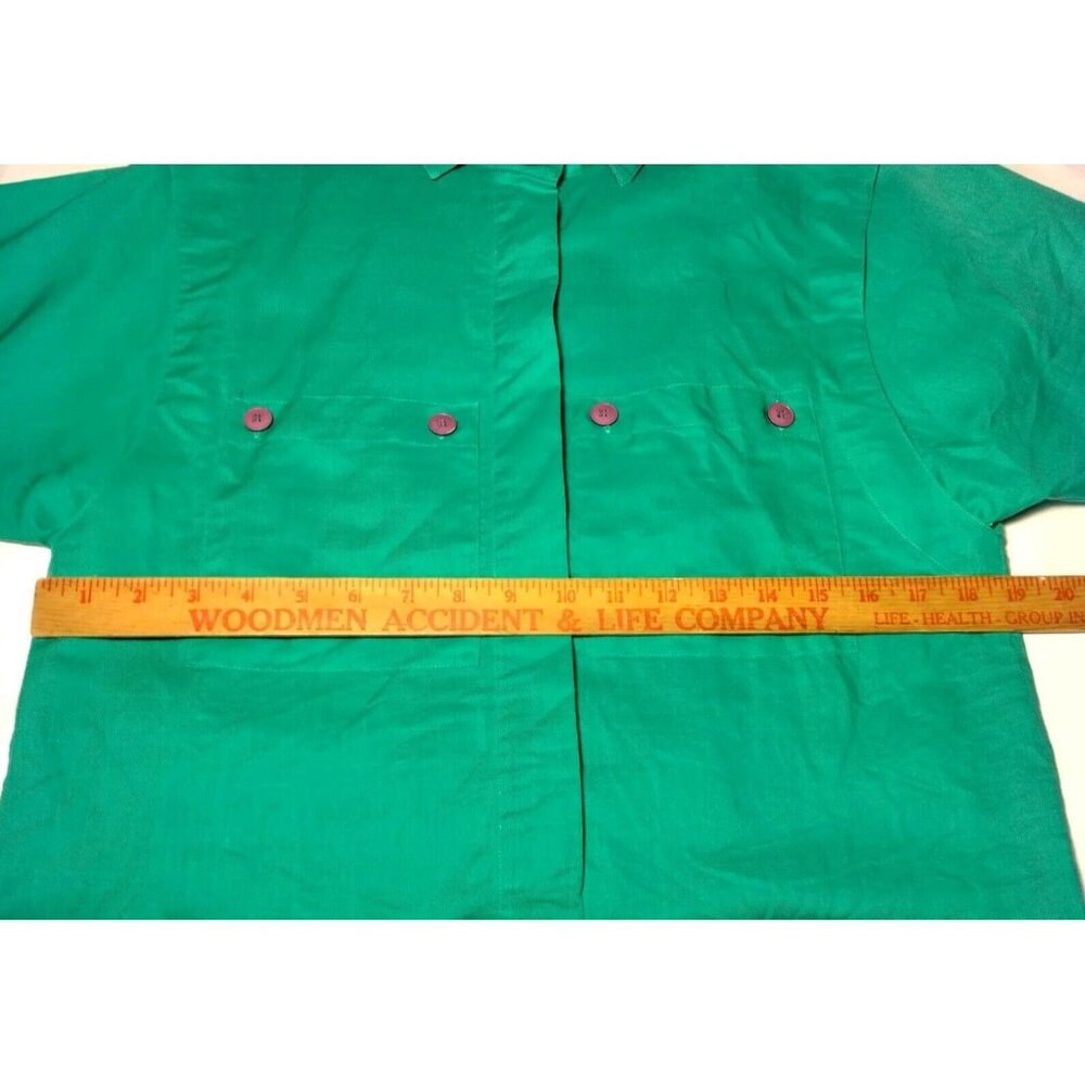 Bonnie Boerer Unlimited Blouse S Green Button Nautical Porthole Palm Tree Cruise - Picture 3 of 16